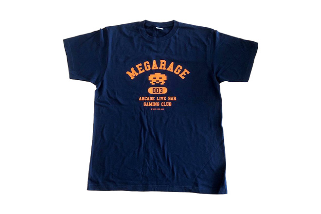 メガレイジ溝の口3周年記念 スペースインベーダー Tシャツ ネイビー/オレンジ